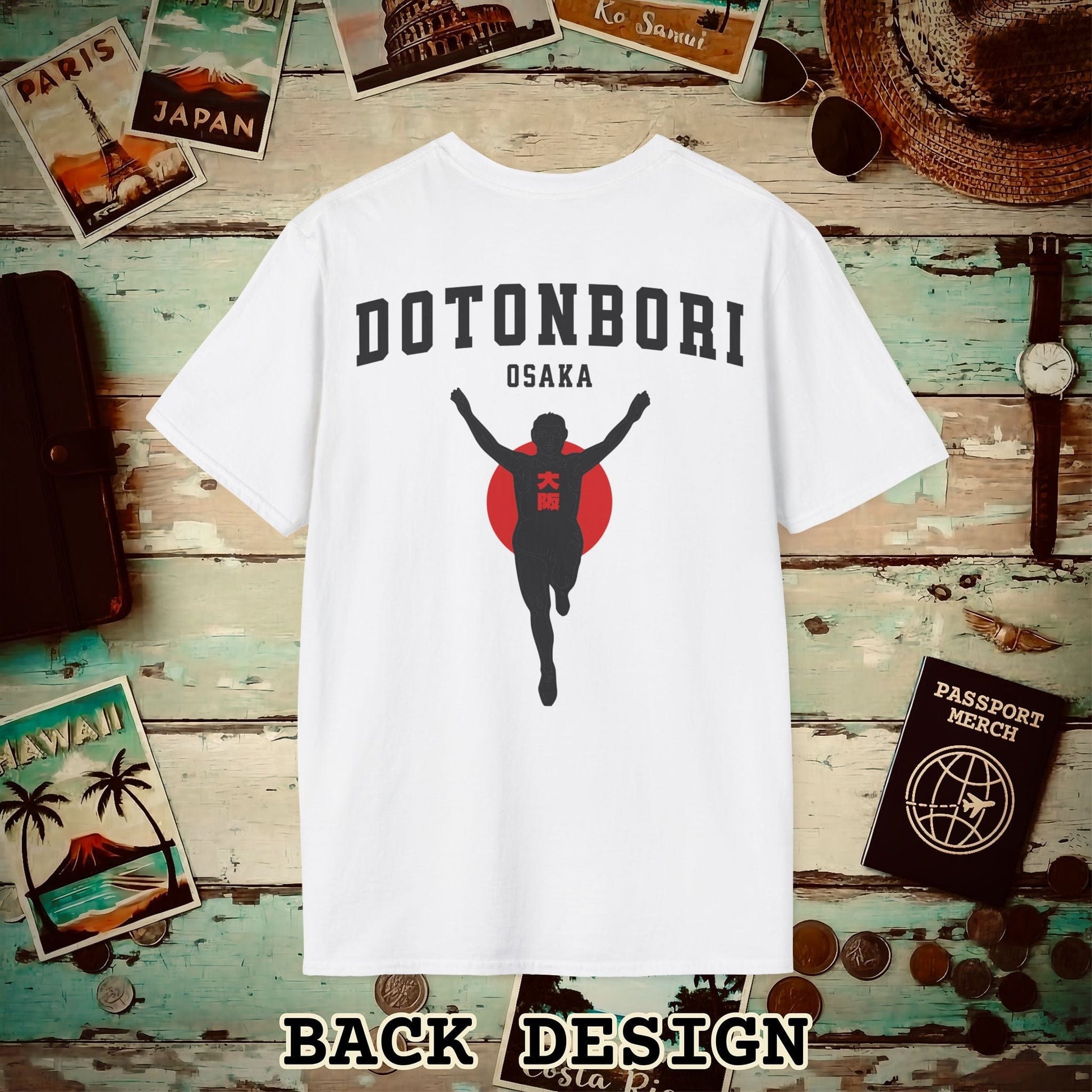 Signs of Wanderlust, Dotonbori, Osaka, Japan, Back Print T-Shirt White / S