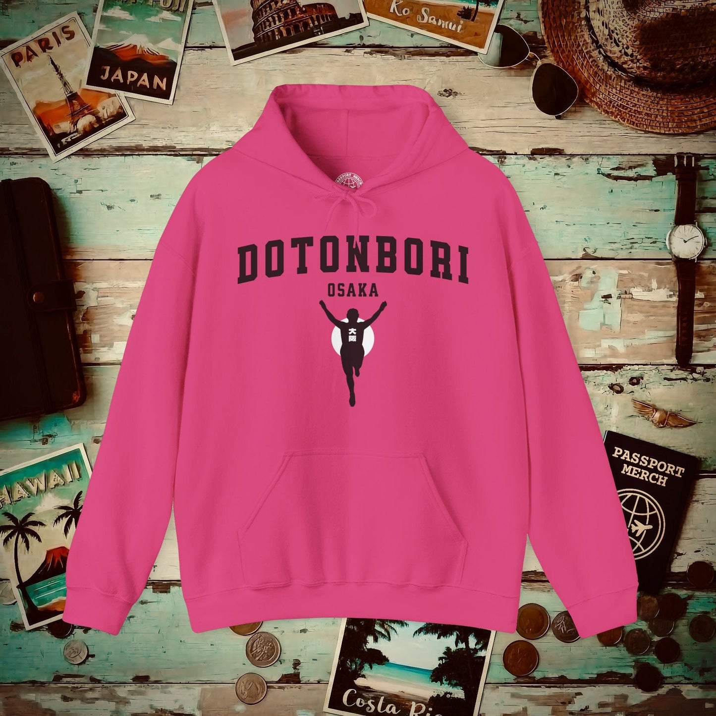 Signs of Wanderlust, Dotonbori, Osaka, Japan Hoodie Heliconia / M