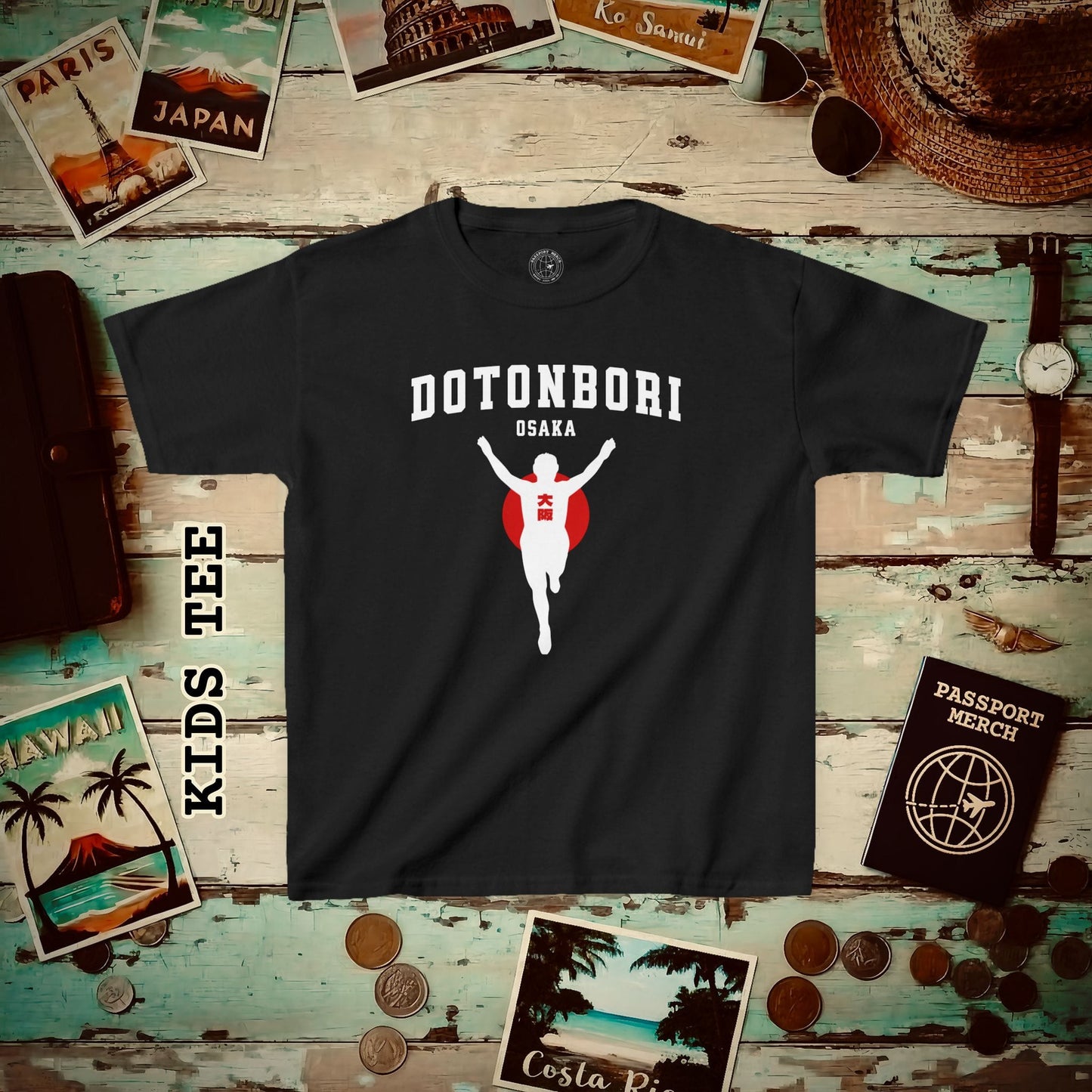 Signs of Wanderlust, Dotonbori, Osaka, Japan Kids Tee Black / XS