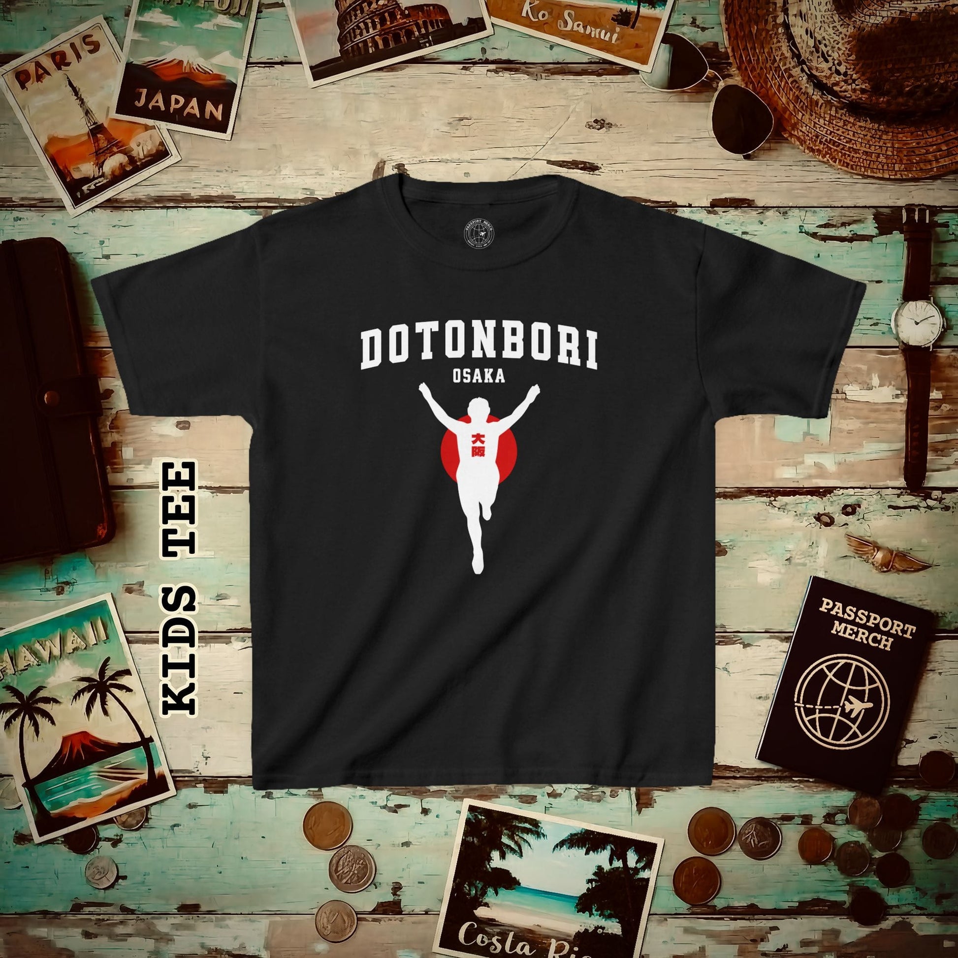 Signs of Wanderlust, Dotonbori, Osaka, Japan Kids Tee Black / XS