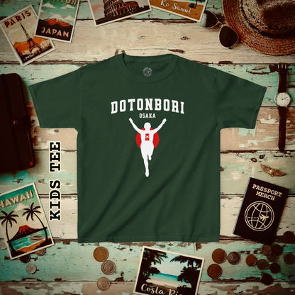 Signs of Wanderlust, Dotonbori, Osaka, Japan Kids Tee Forest Green / XS