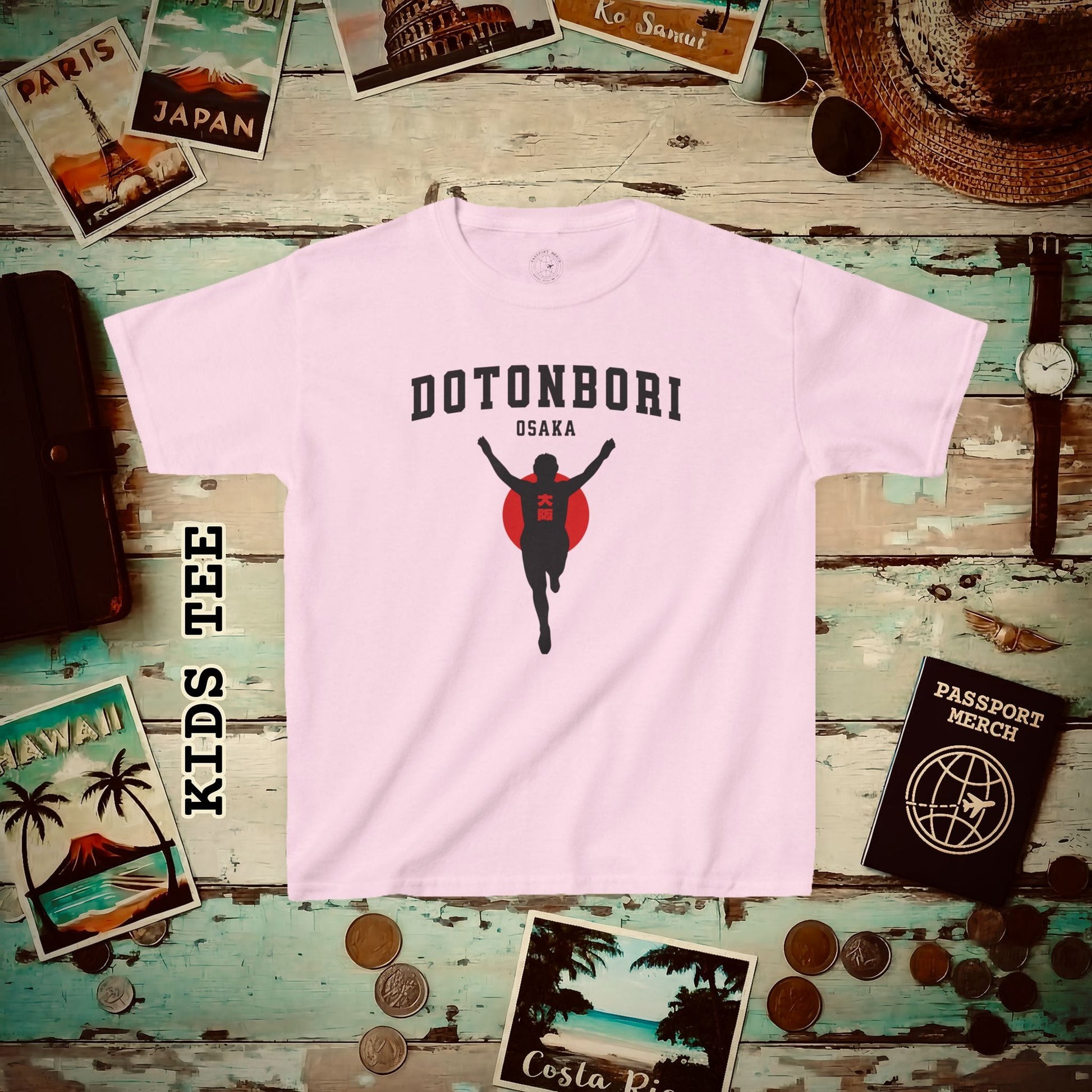 Signs of Wanderlust, Dotonbori, Osaka, Japan Kids Tee Light Pink / XS