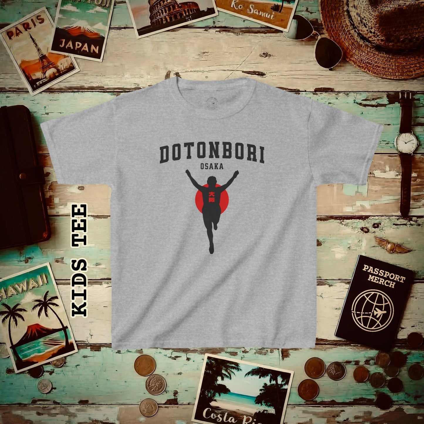 Signs of Wanderlust, Dotonbori, Osaka, Japan Kids Tee Sport Grey / XS