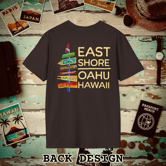 Signs of Wanderlust, East Shore, Oahu, Hawaii, Back Print T-Shirt Dark Chocolate / S
