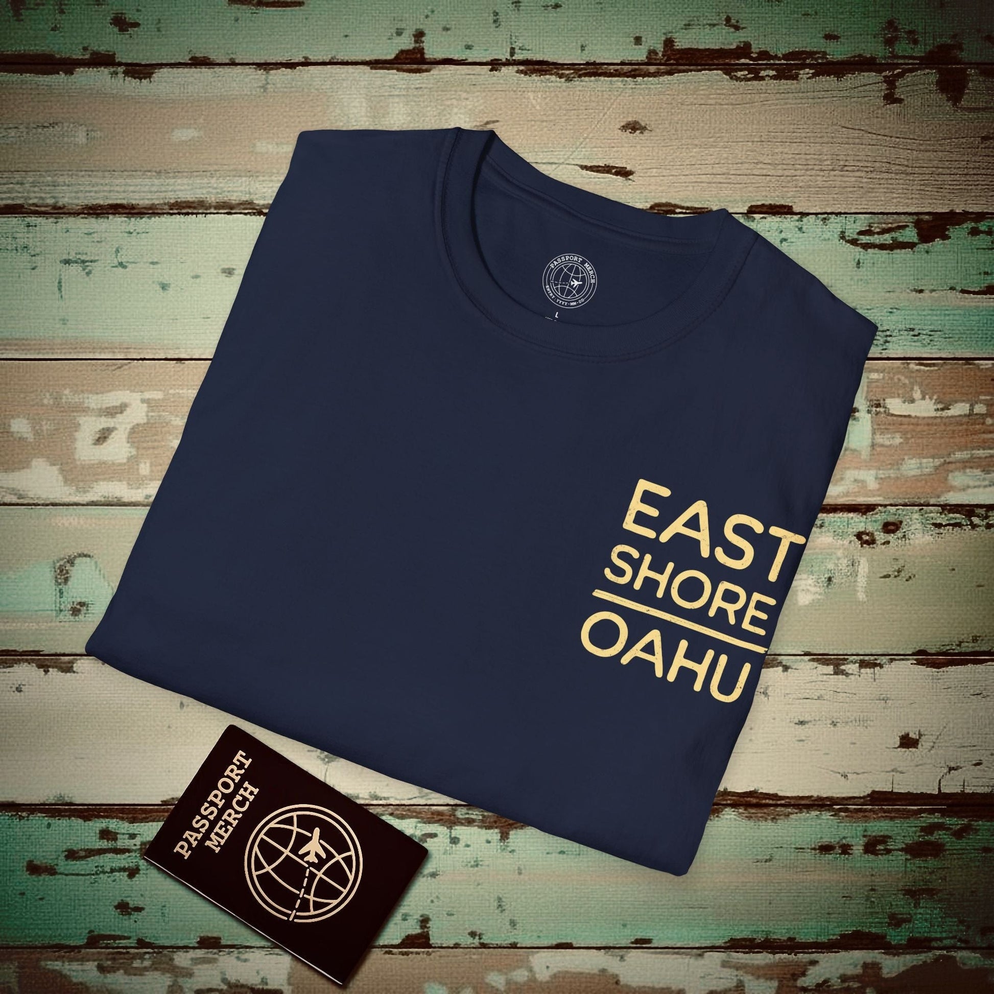 Signs of Wanderlust, East Shore, Oahu, Hawaii, Back Print T-Shirt Navy / S