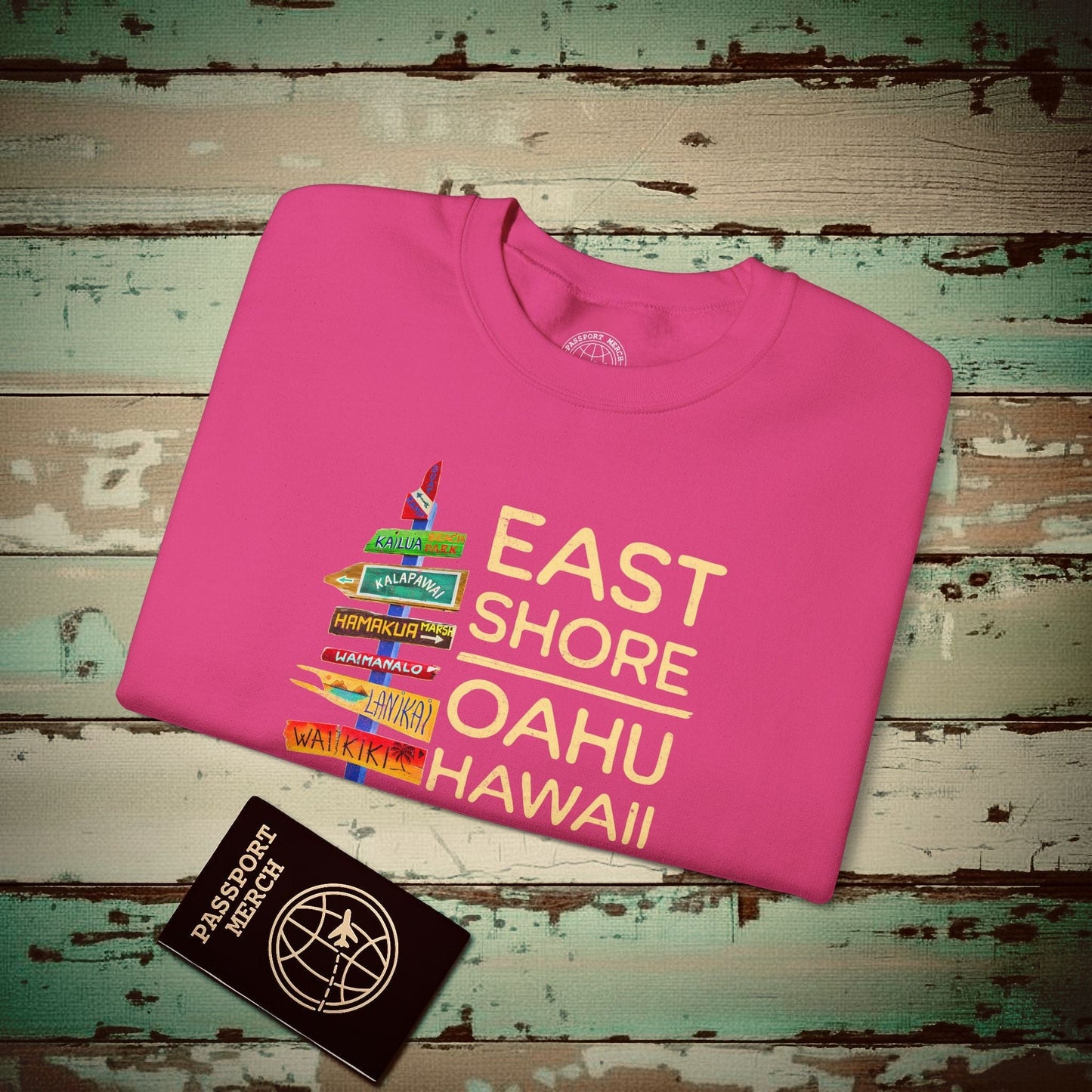 Signs of Wanderlust, East Shore, Oahu, Hawaii Crewneck Heliconia / S