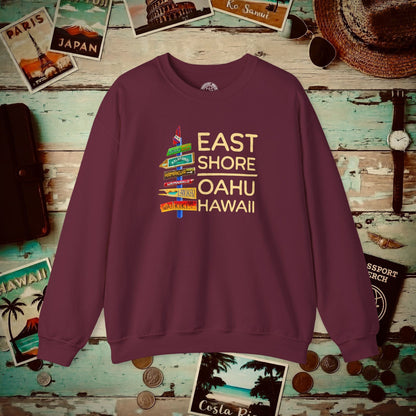 Signs of Wanderlust, East Shore, Oahu, Hawaii Crewneck Maroon / S