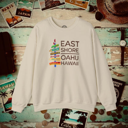 Signs of Wanderlust, East Shore, Oahu, Hawaii Crewneck Sand / S