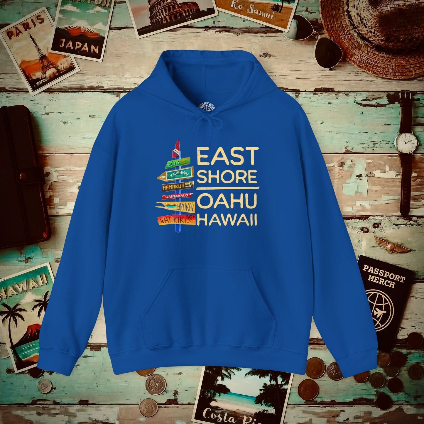 Signs of Wanderlust, East Shore, Oahu, Hawaii Hoodie Royal / S