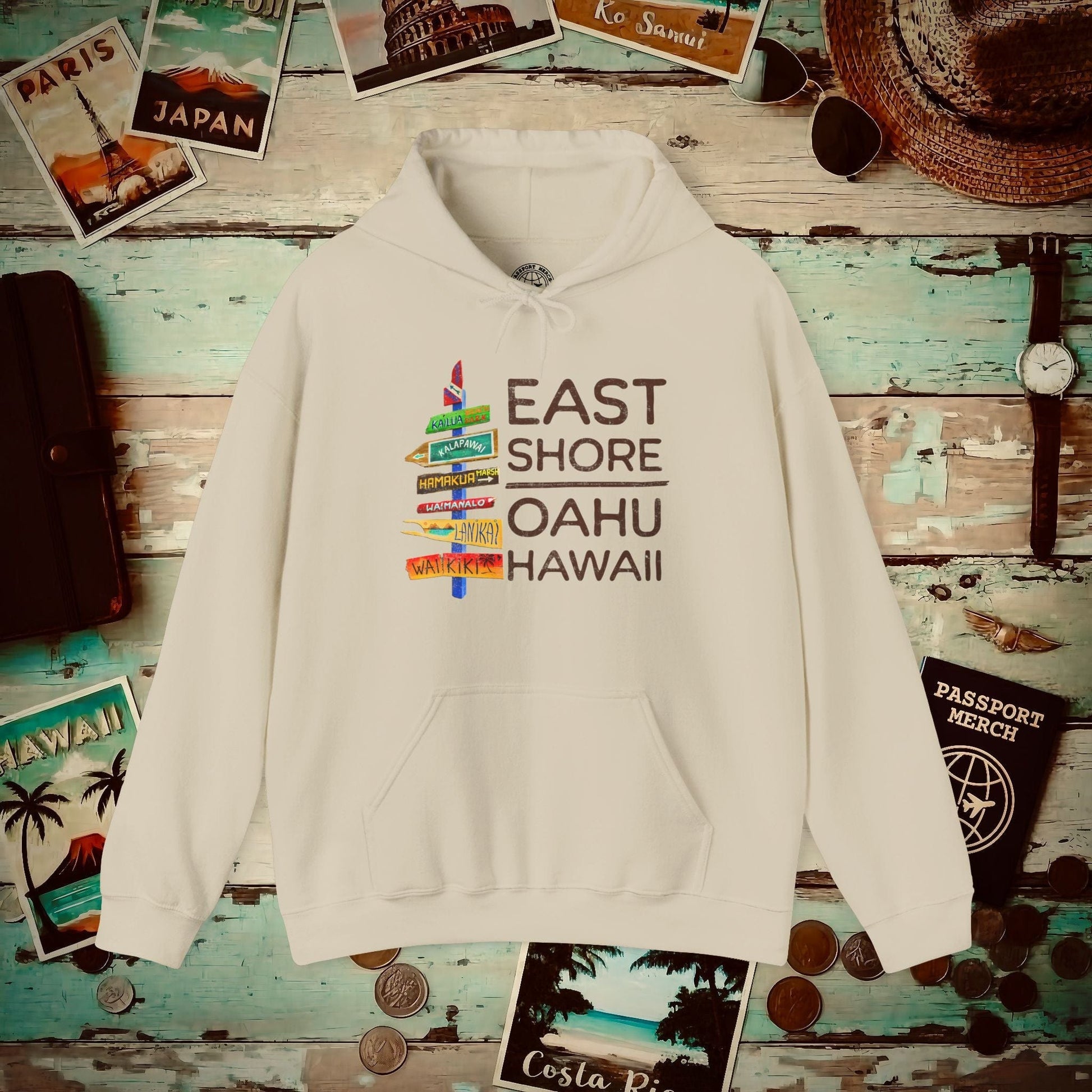 Signs of Wanderlust, East Shore, Oahu, Hawaii Hoodie Sand / S