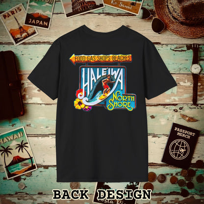 Signs of Wanderlust, Hale'iwa (North) Oahu, Hawaii Back Print T-Shirt Black / S