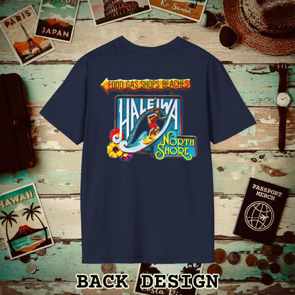 Signs of Wanderlust, Hale'iwa (North) Oahu, Hawaii Back Print T-Shirt Navy / S