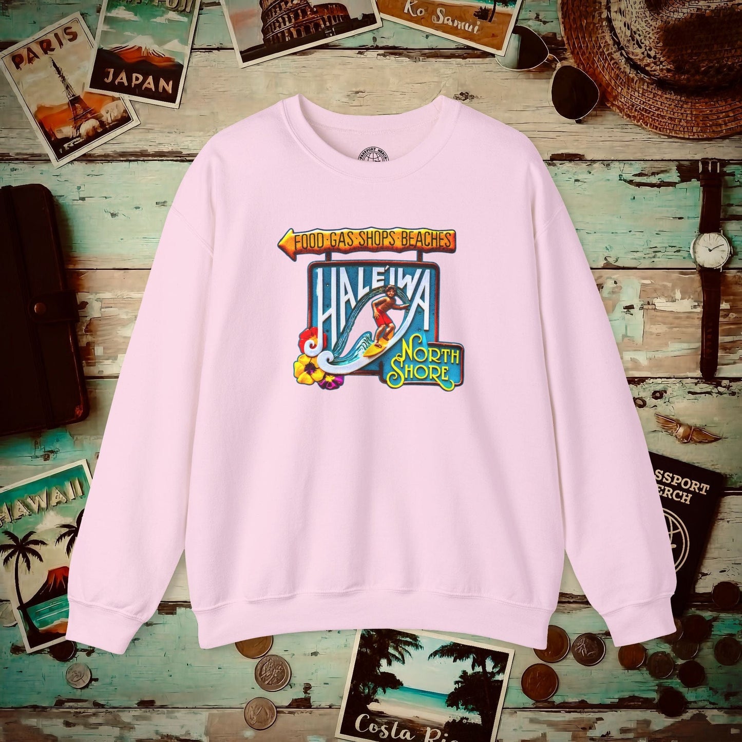 Signs of Wanderlust, Hale'iwa (North) Oahu, Hawaii Crewneck Light Pink / S
