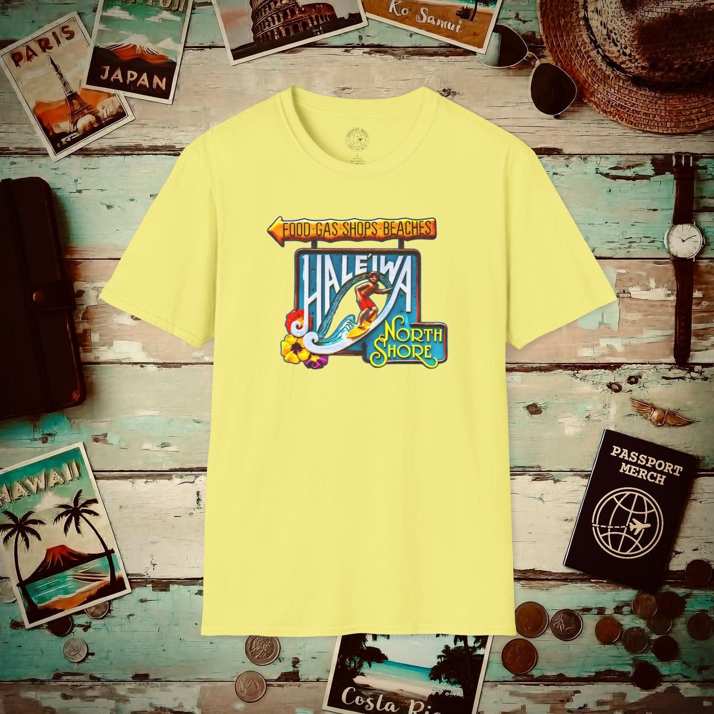 Signs of Wanderlust, Hale'iwa (North) Oahu, Hawaii T-Shirt Cornsilk / S