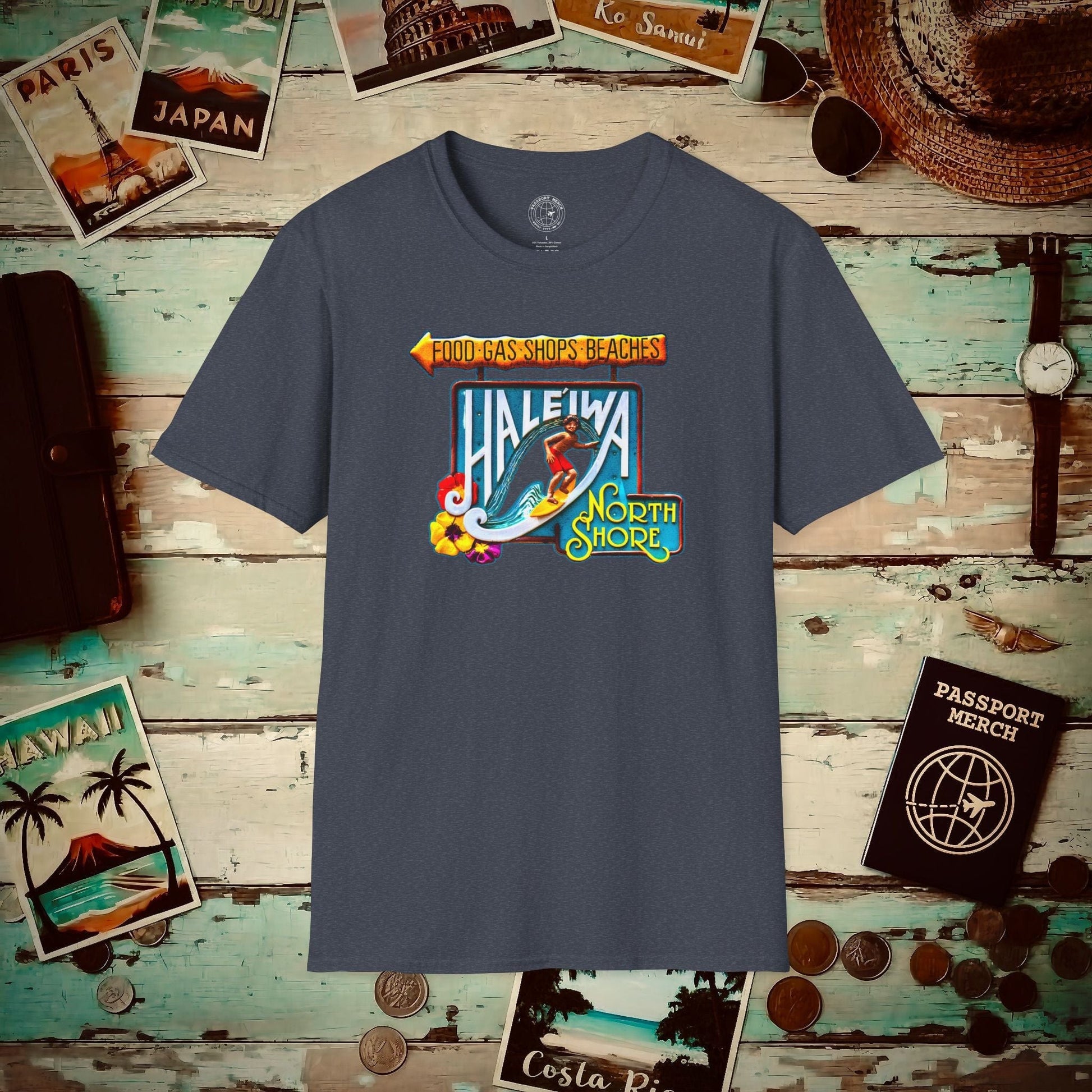 Signs of Wanderlust, Hale'iwa (North) Oahu, Hawaii T-Shirt Heather Navy / S