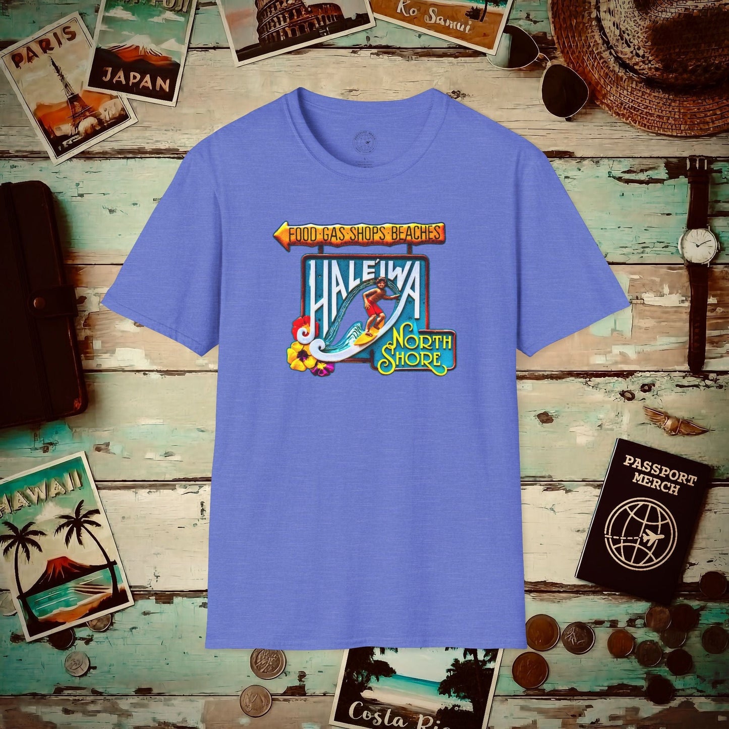 Signs of Wanderlust, Hale'iwa (North) Oahu, Hawaii T-Shirt Heather Royal / S
