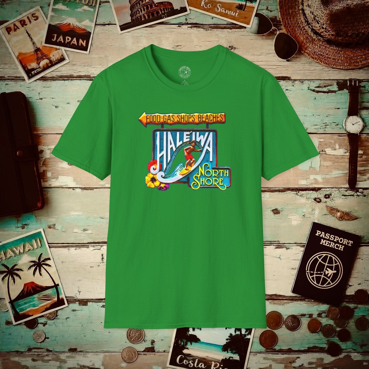 Signs of Wanderlust, Hale'iwa (North) Oahu, Hawaii T-Shirt Irish Green / S