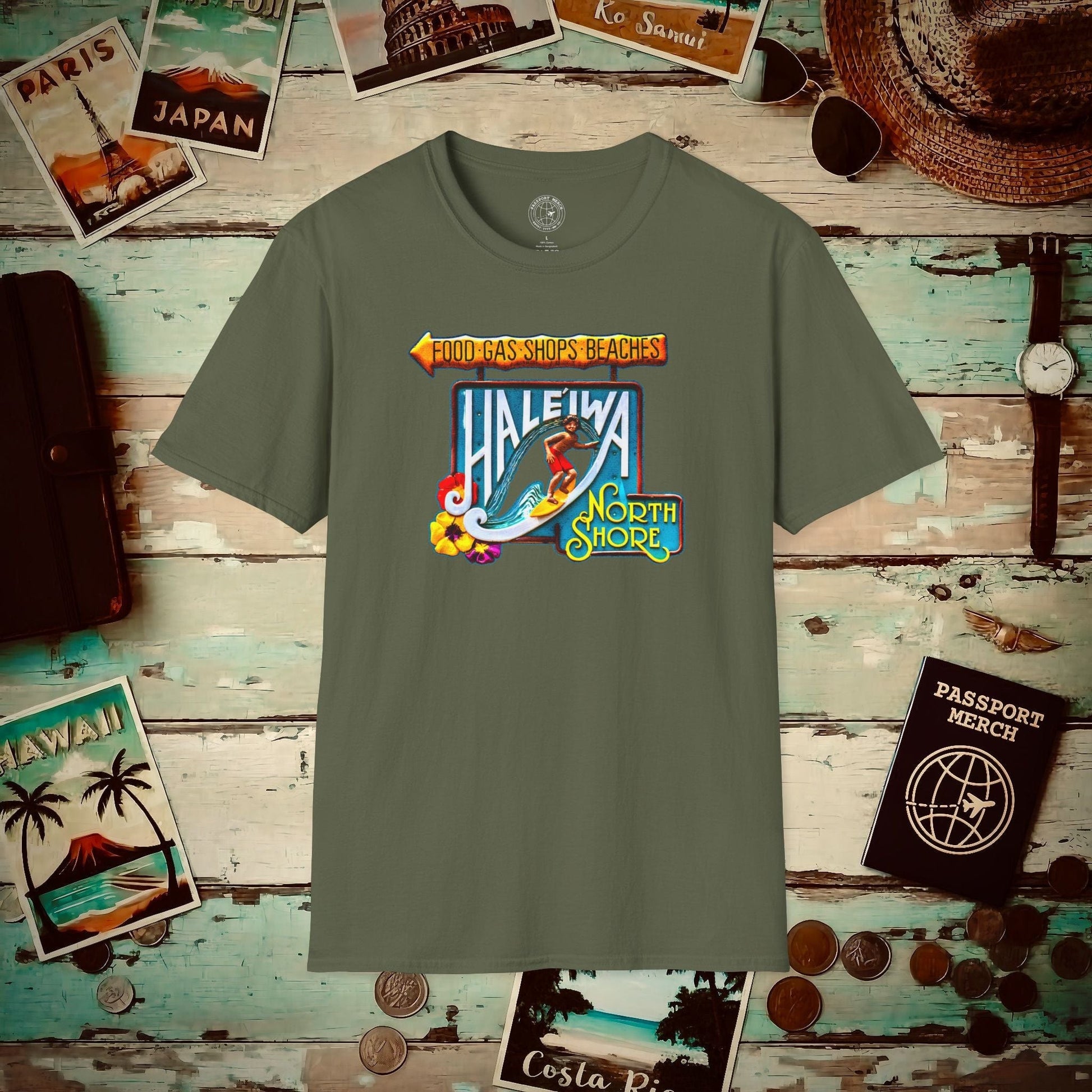 Signs of Wanderlust, Hale'iwa (North) Oahu, Hawaii T-Shirt Military Green / S