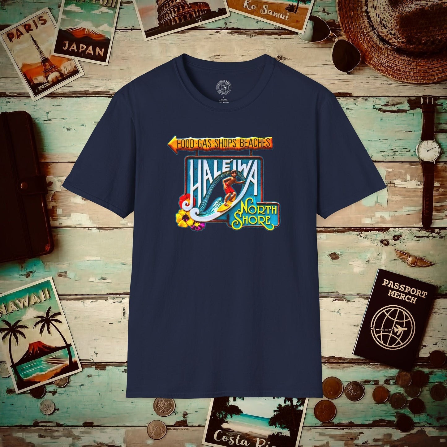 Signs of Wanderlust, Hale'iwa (North) Oahu, Hawaii T-Shirt Navy / S