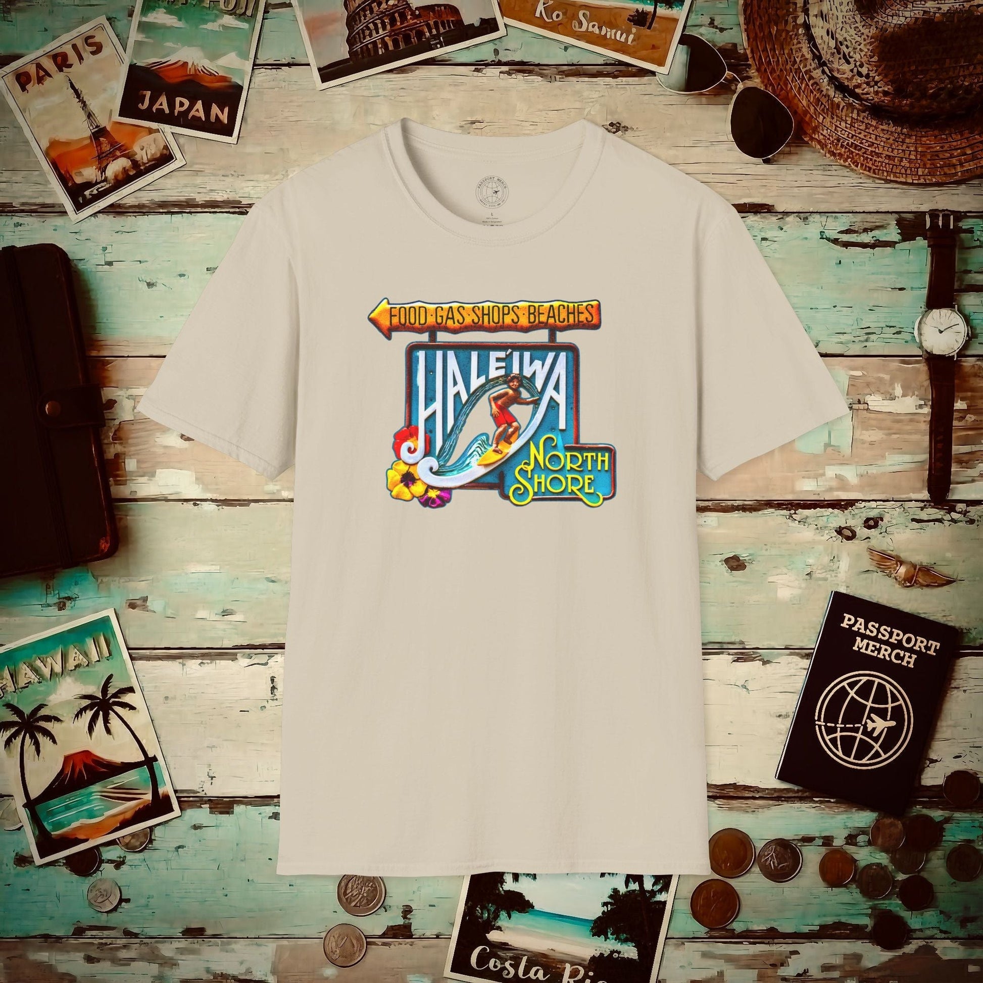 Signs of Wanderlust, Hale'iwa (North) Oahu, Hawaii T-Shirt Sand / S