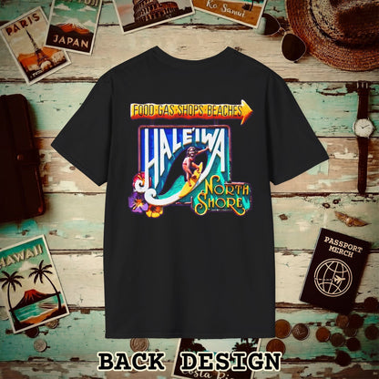 Signs of Wanderlust, Hale'iwa (South) Oahu, Hawaii Back Print T-Shirt Black / S