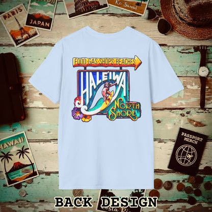 Signs of Wanderlust, Hale'iwa (South) Oahu, Hawaii Back Print T-Shirt Light Blue / S