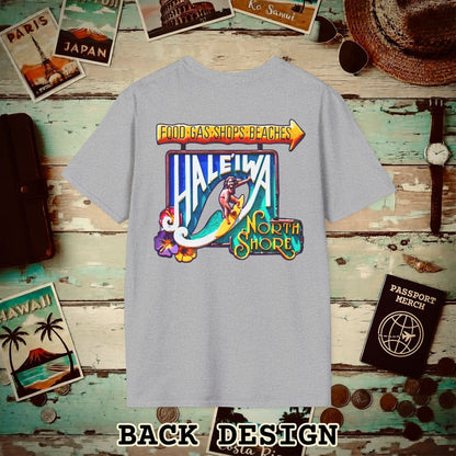 Signs of Wanderlust, Hale'iwa (South) Oahu, Hawaii Back Print T-Shirt Sport Grey / S