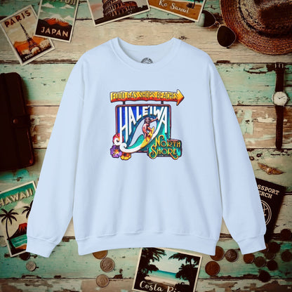 Signs of Wanderlust, Hale'iwa (South) Oahu, Hawaii Crewneck Light Blue / S