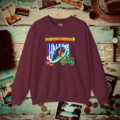 Signs of Wanderlust, Hale'iwa (South) Oahu, Hawaii Crewneck Maroon / S