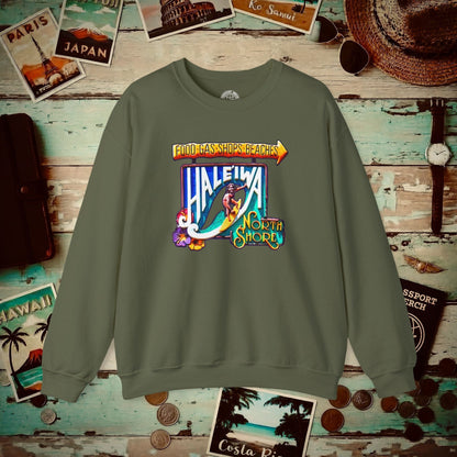 Signs of Wanderlust, Hale'iwa (South) Oahu, Hawaii Crewneck Military Green / S