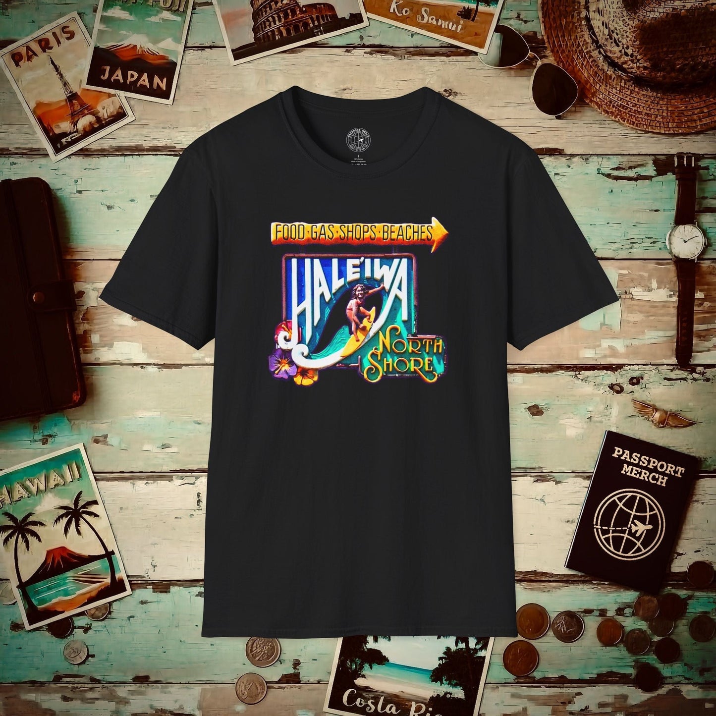 Signs of Wanderlust, Hale'iwa (South) Oahu, Hawaii T-Shirt Black / S