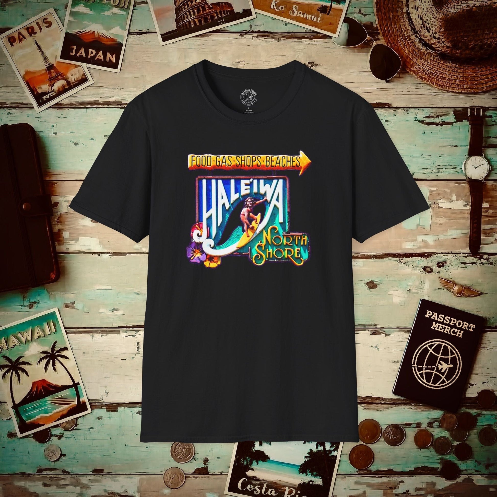 Signs of Wanderlust, Hale'iwa (South) Oahu, Hawaii T-Shirt Black / S