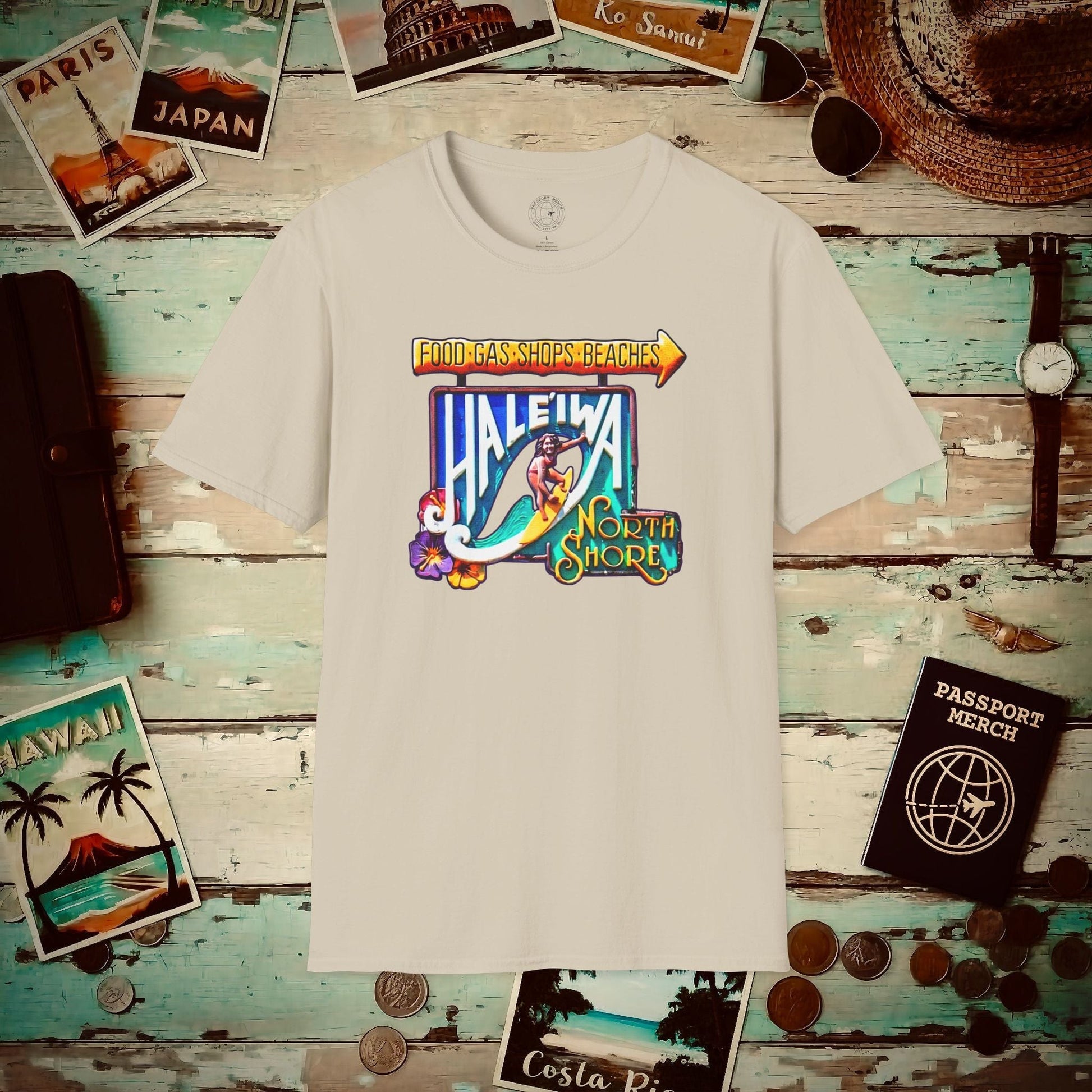 Signs of Wanderlust, Hale'iwa (South) Oahu, Hawaii T-Shirt Sand / S
