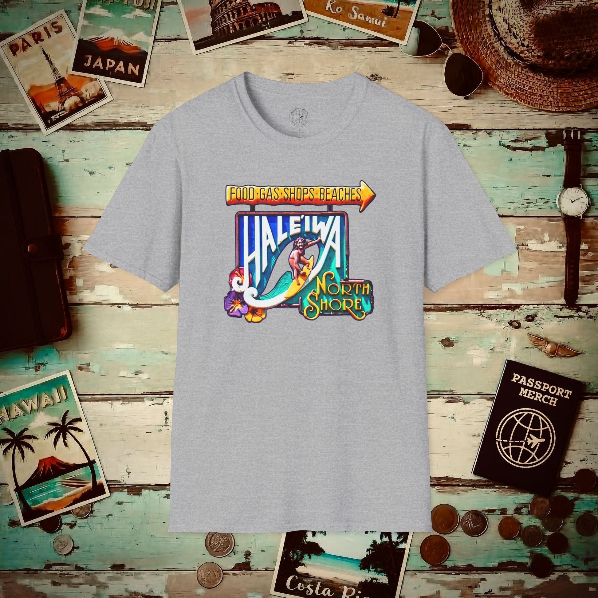Signs of Wanderlust, Hale'iwa (South) Oahu, Hawaii T-Shirt Sport Grey / S