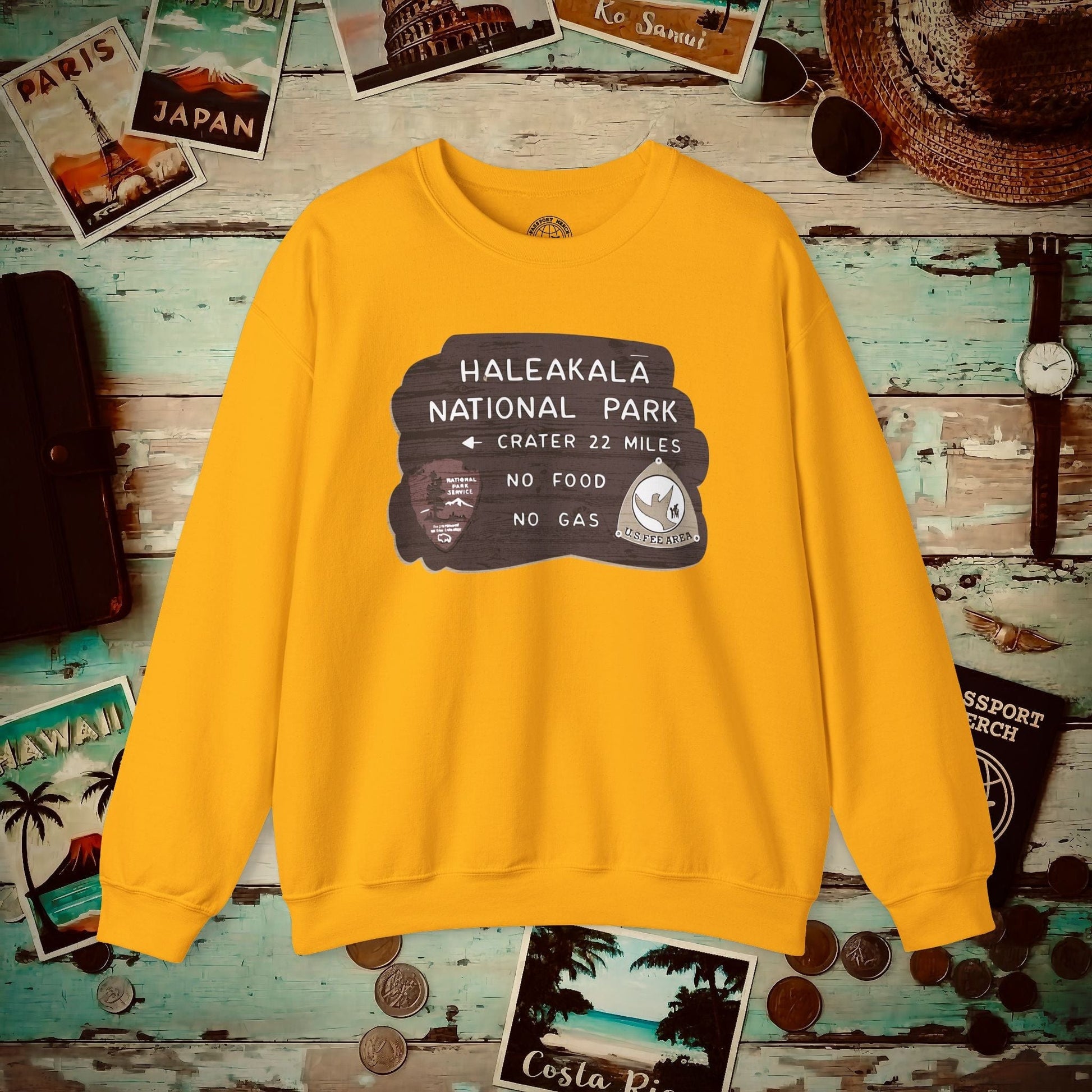 Signs of Wanderlust, Haleakala, Maui, Hawaii Crewneck Gold / S
