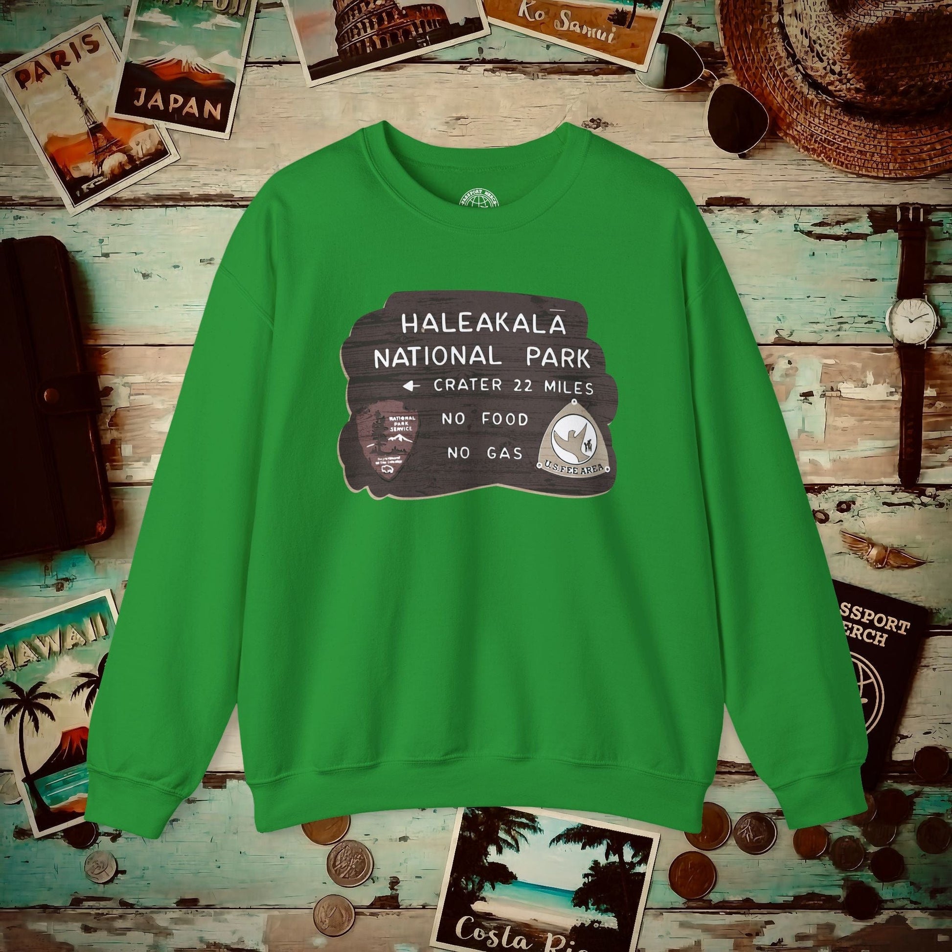 Signs of Wanderlust, Haleakala, Maui, Hawaii Crewneck Irish Green / S