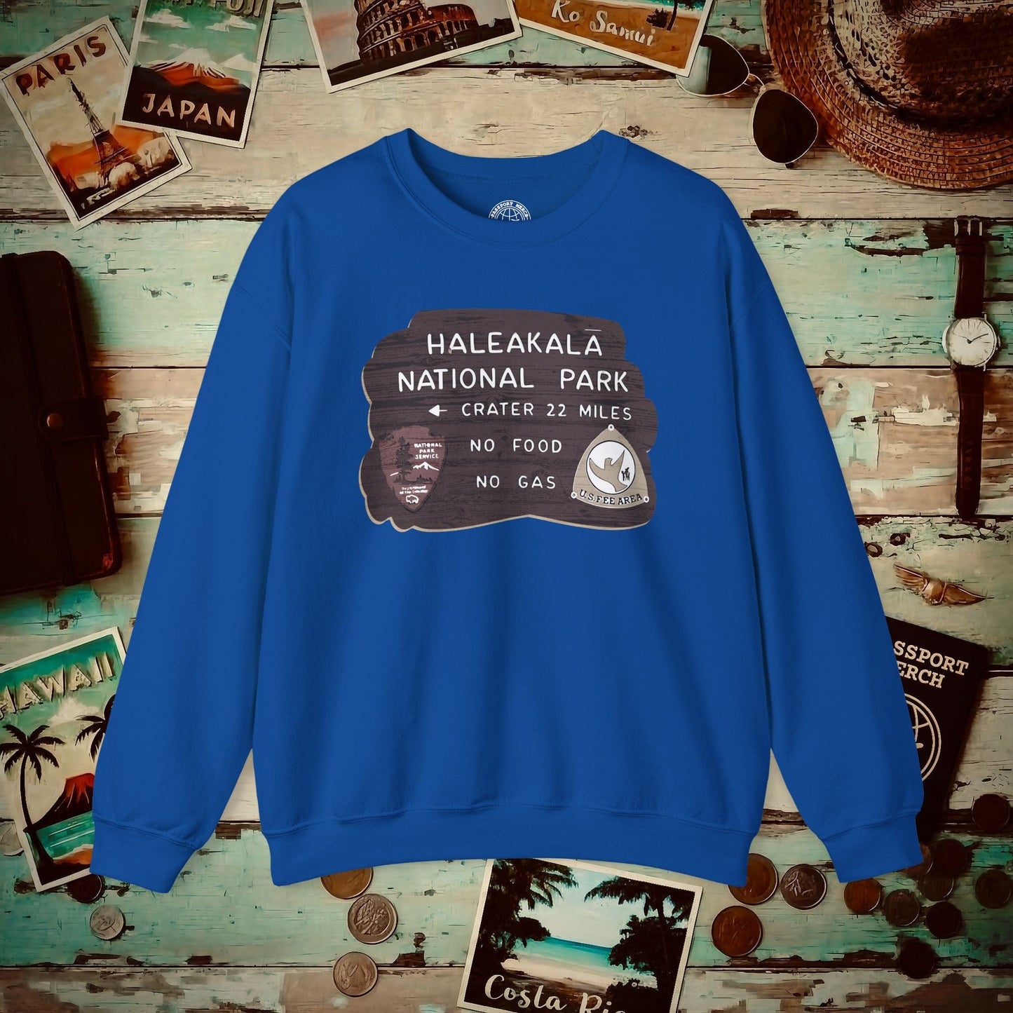 Signs of Wanderlust, Haleakala, Maui, Hawaii Crewneck Royal / S