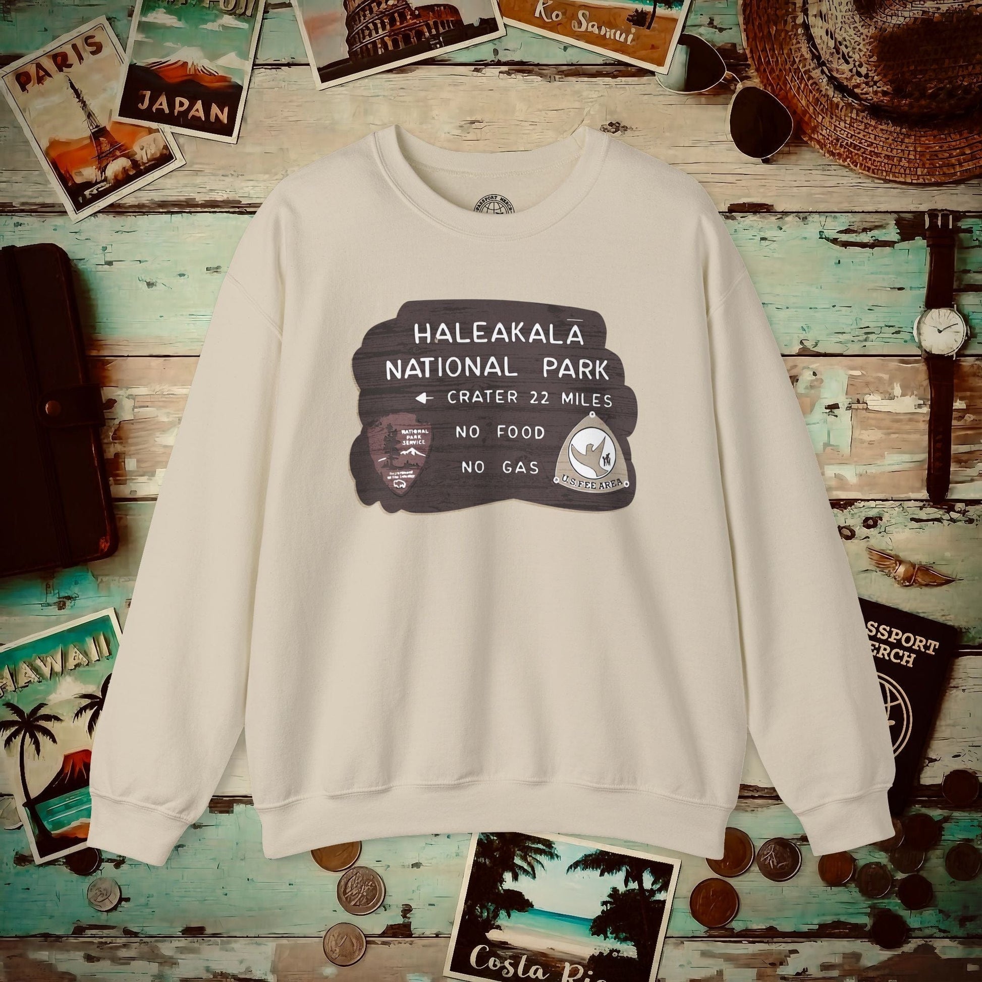 Signs of Wanderlust, Haleakala, Maui, Hawaii Crewneck Sand / S