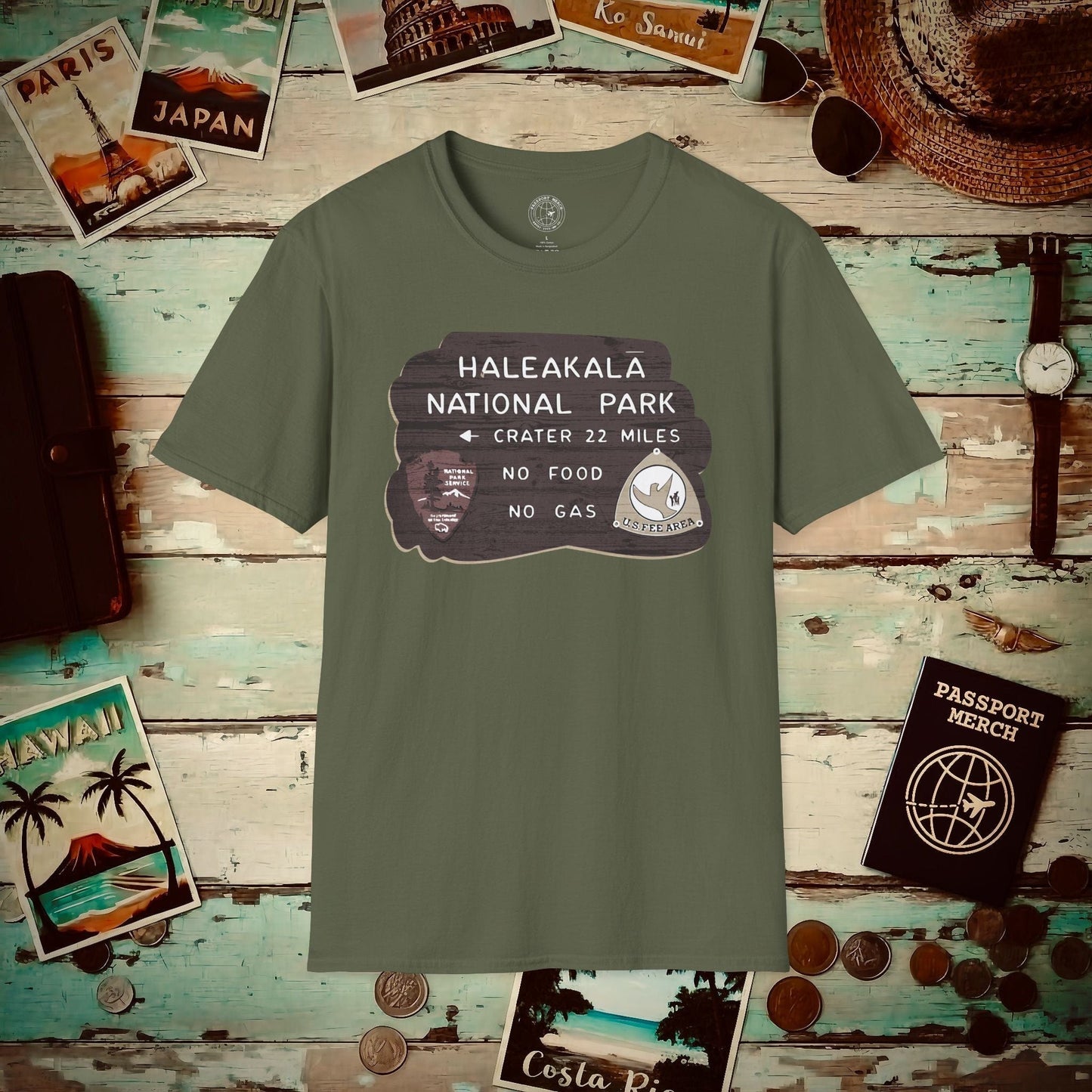 Signs of Wanderlust, Haleakala, Maui, Hawaii T-Shirt Military Green / S