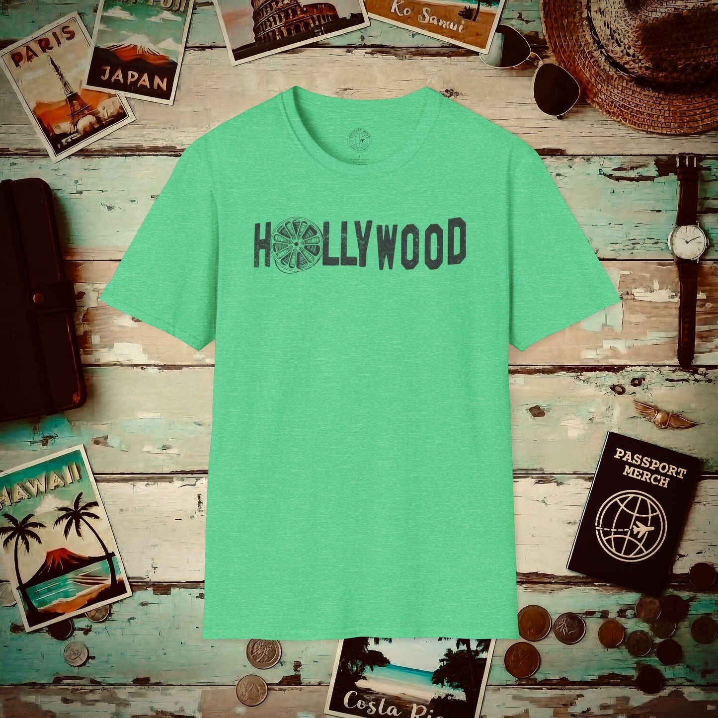 Signs of Wanderlust, Hollywood, California T-Shirt Heather Irish Green / S