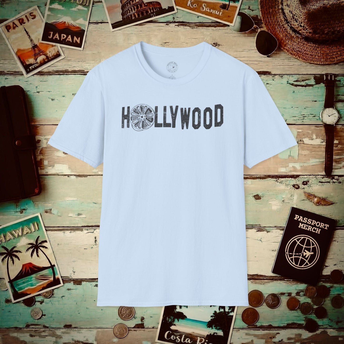 Signs of Wanderlust, Hollywood, California T-Shirt Light Blue / S
