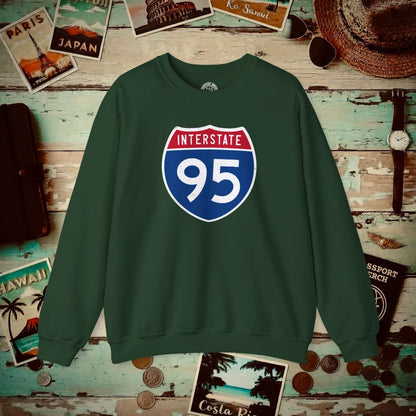 Signs of Wanderlust, Interstate 95, USA Crewneck Forest Green / S