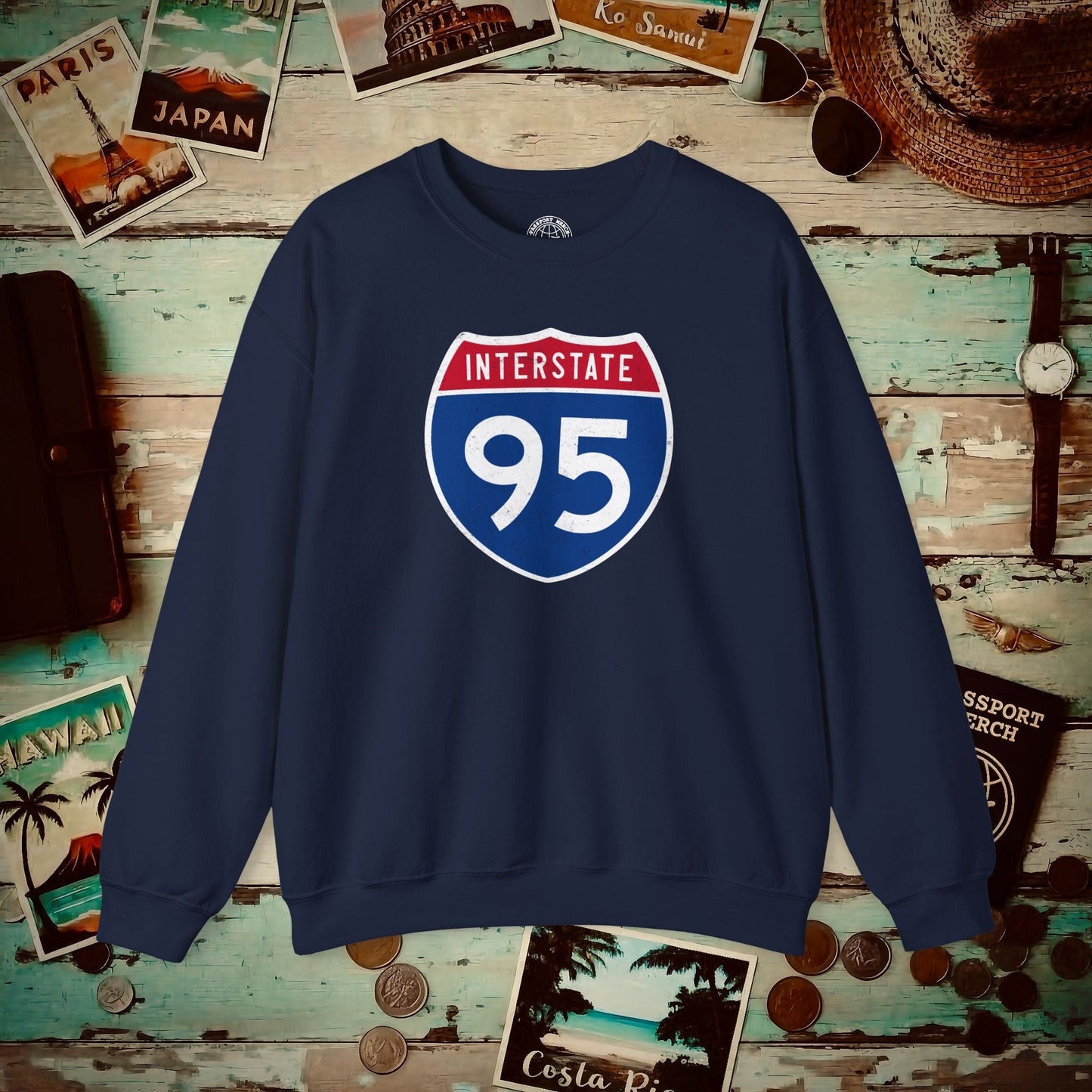 Signs of Wanderlust, Interstate 95, USA Crewneck Navy / S