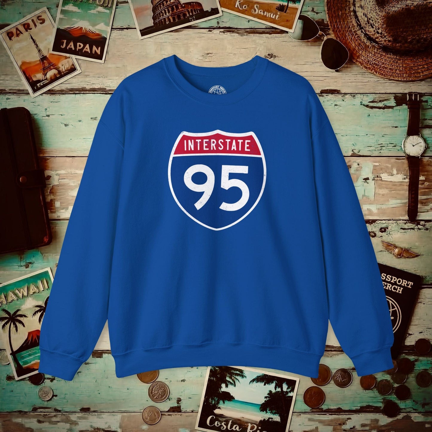 Signs of Wanderlust, Interstate 95, USA Crewneck Royal / S