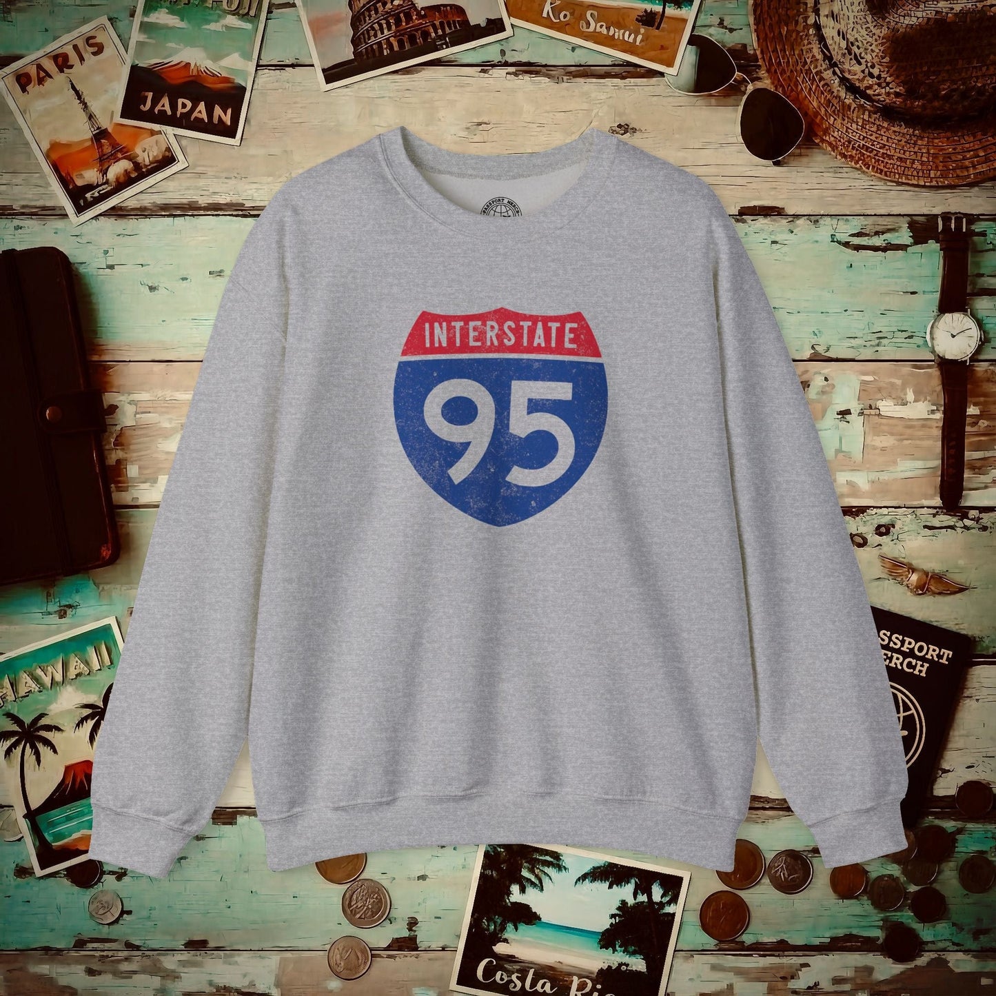 Signs of Wanderlust, Interstate 95, USA Crewneck Sport Grey / S