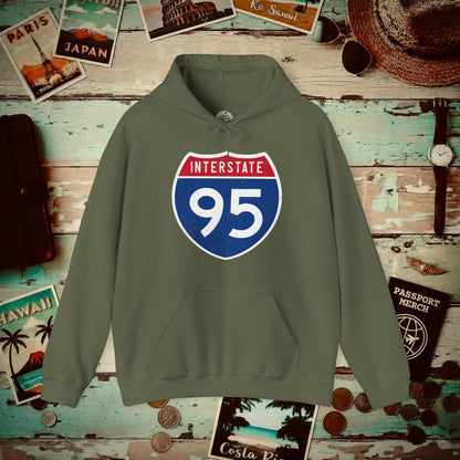 Signs of Wanderlust, Interstate 95, USA Hoodie Military Green / S