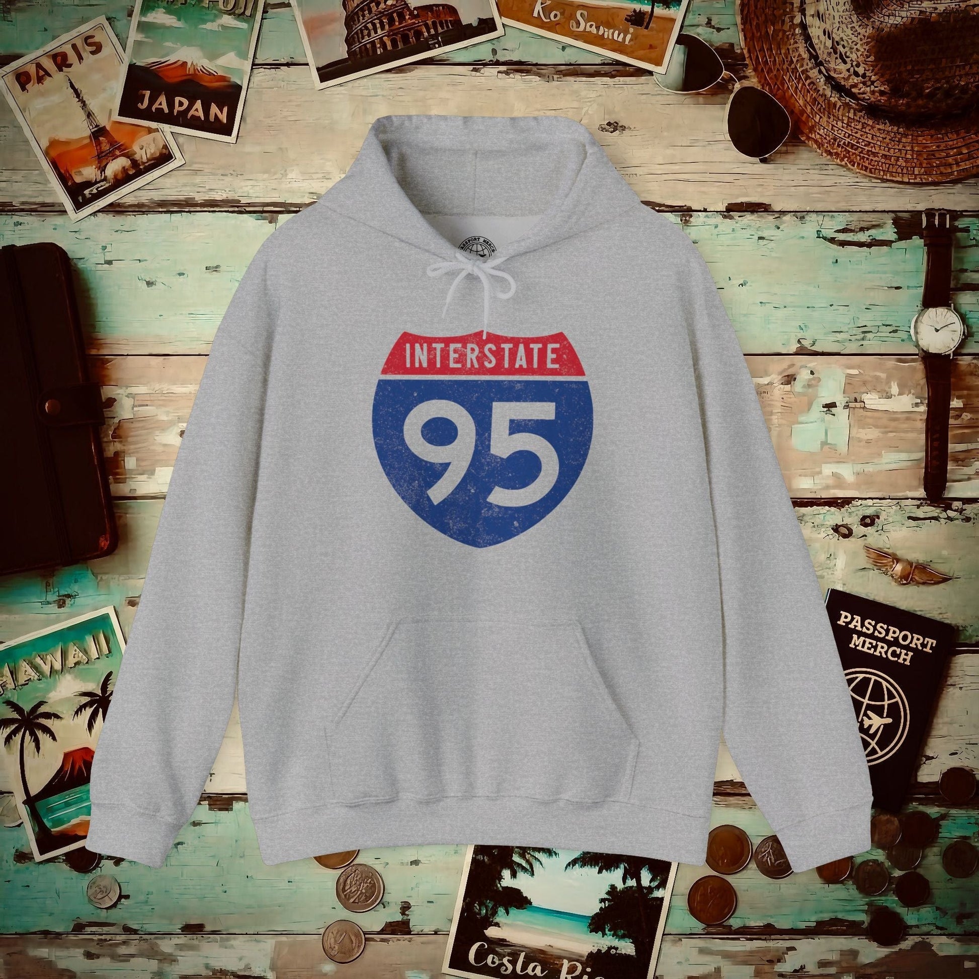 Signs of Wanderlust, Interstate 95, USA Hoodie Sport Grey / S