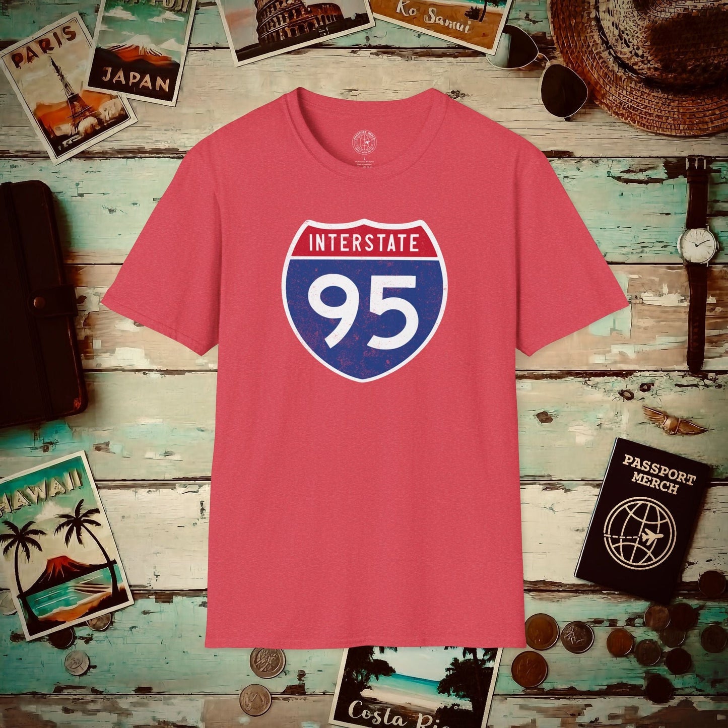 Signs of Wanderlust, Interstate 95, USA T-Shirt Heather Red / S