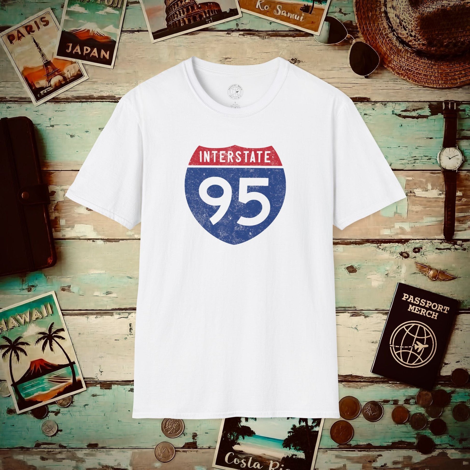 Signs of Wanderlust, Interstate 95, USA T-Shirt White / S