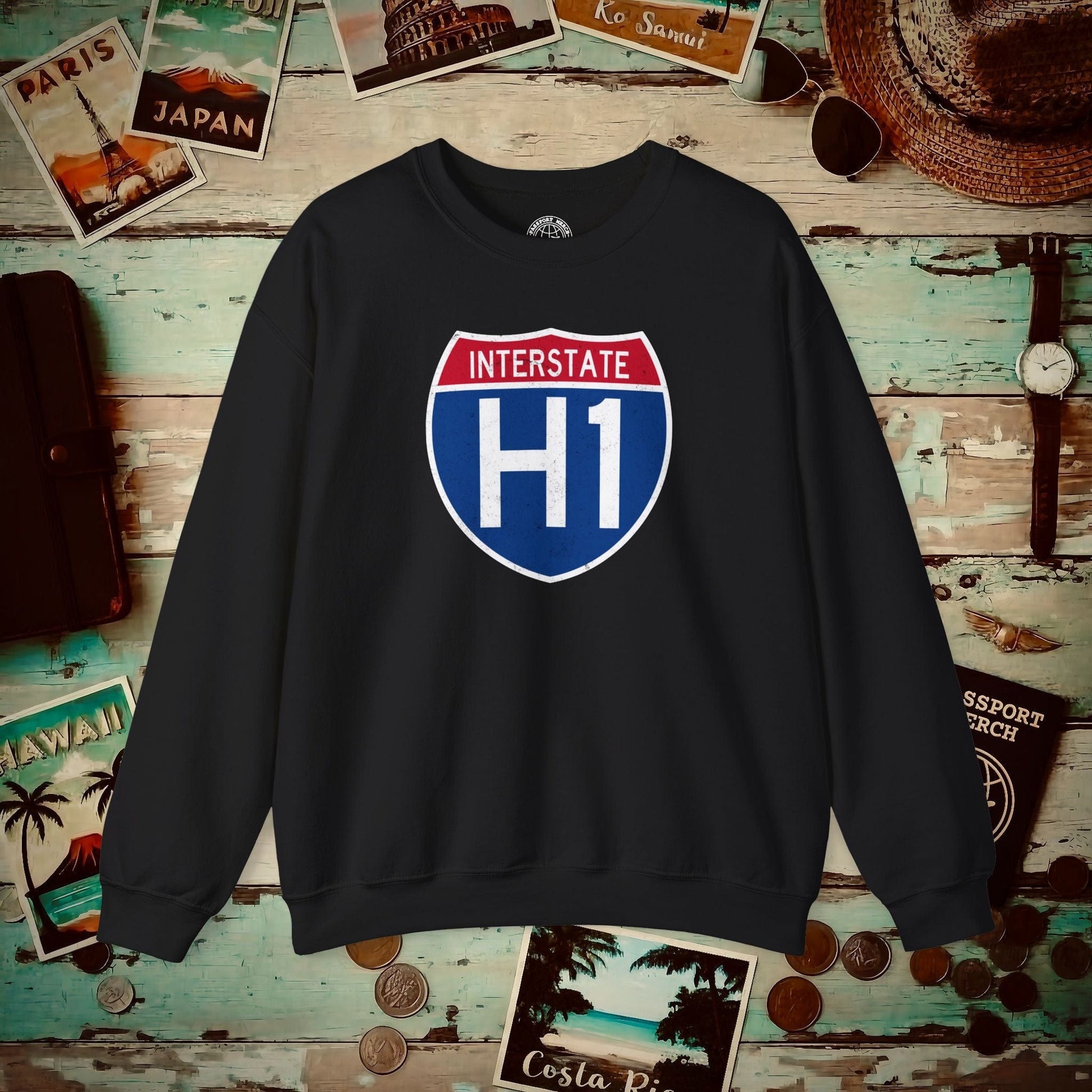 Signs of Wanderlust, Interstate H1, Hawaii Crewneck Black / S